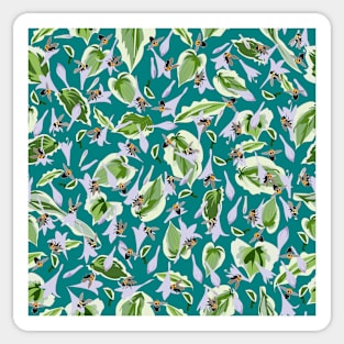 Bees and Hostas Tossed on Teal  5748 Sticker